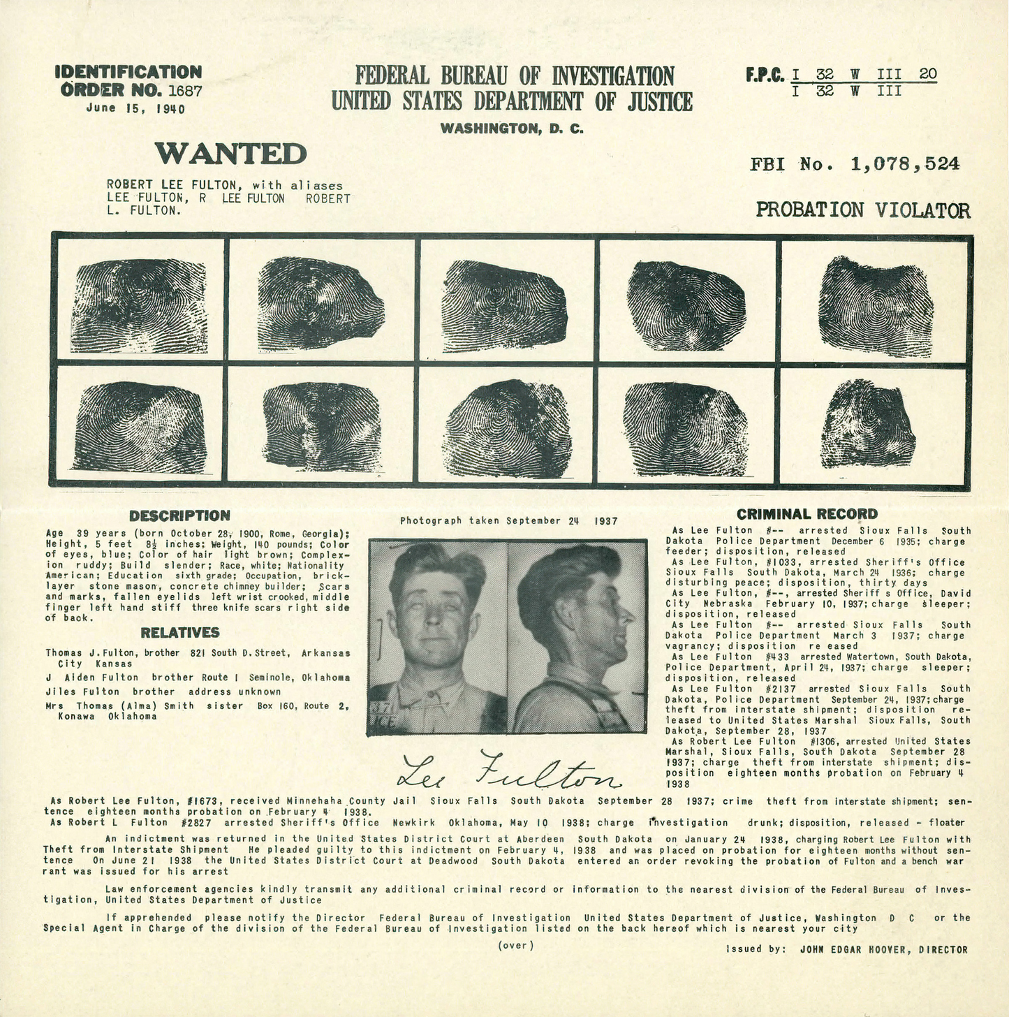 True Crime Record - FBI rap sheets