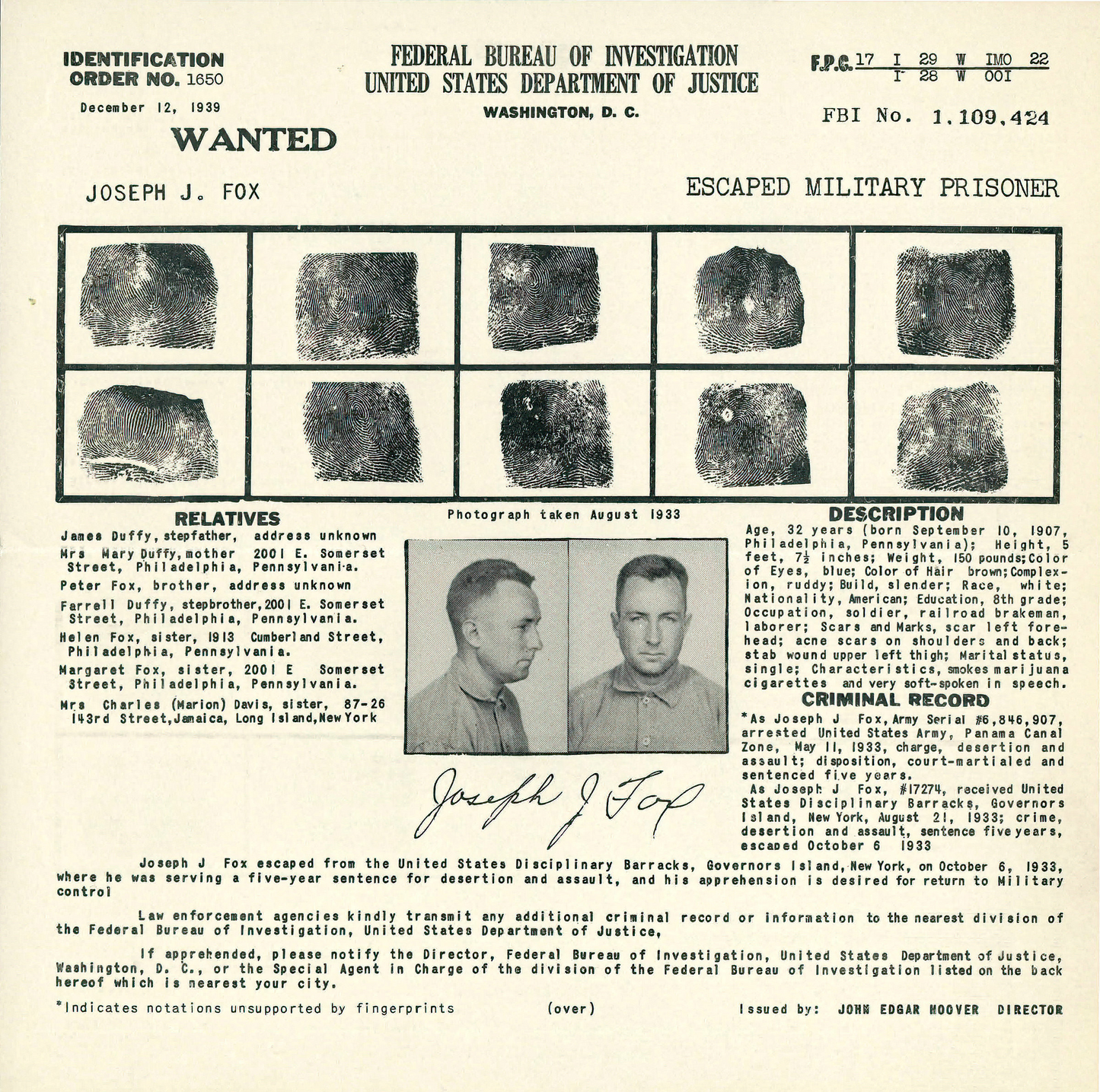 True Crime Record - FBI rap sheets