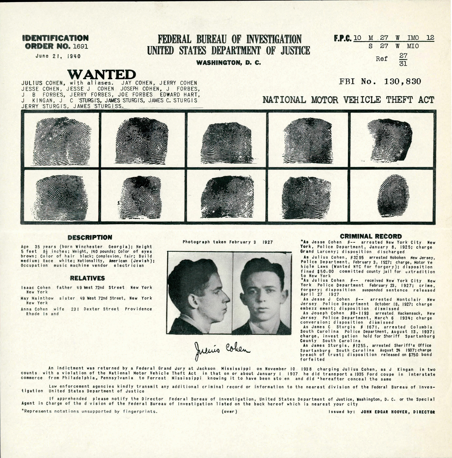 True Crime Record - FBI rap sheets